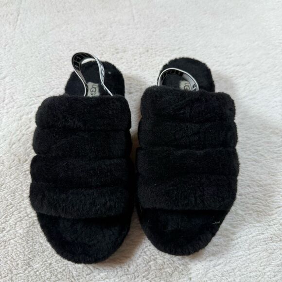 Ugg Australia Black Fluff Yeah Women’s Fuzzy Sandals - Picture 2 of 5